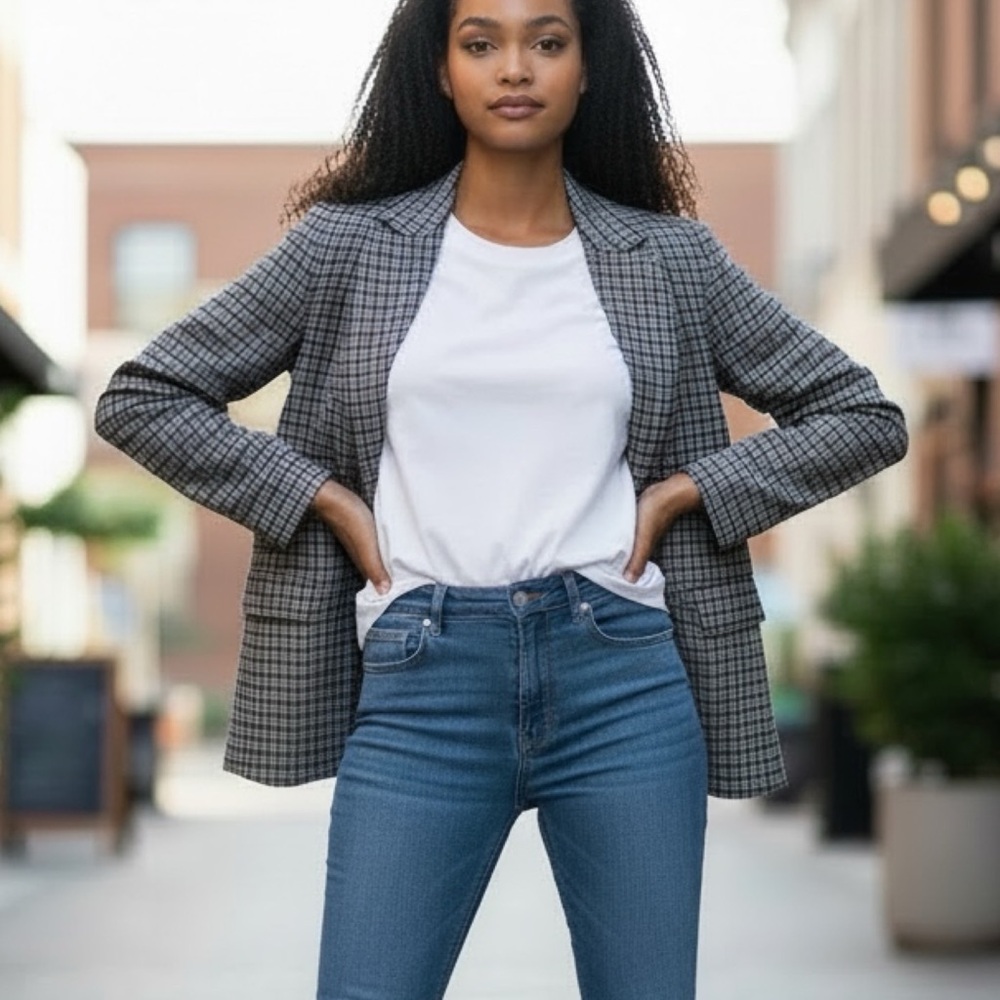 ❤️ Anthropologie x Sanctuary Plaid Structured Knit Blazer